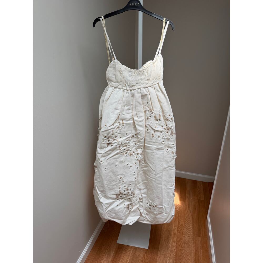 Agua by Agua Bendita Cream Midi Dress with Subtle Gold Floral Embroidery - Picture 5 of 10